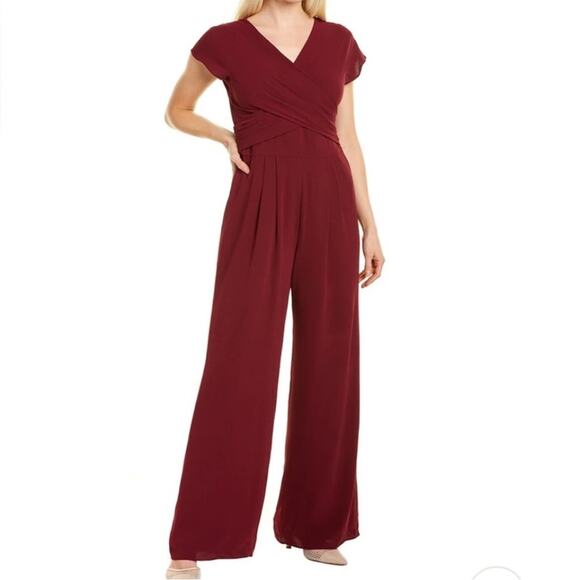 Gal Meets Glam Delaney Crossover Wrap Jumpsuit Red Wine Size 8 NEW - Picture 1 of 10
